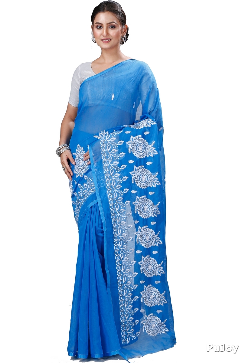 Sky Blue Blended Cotton Tabu Hand Loom Saree (1239)