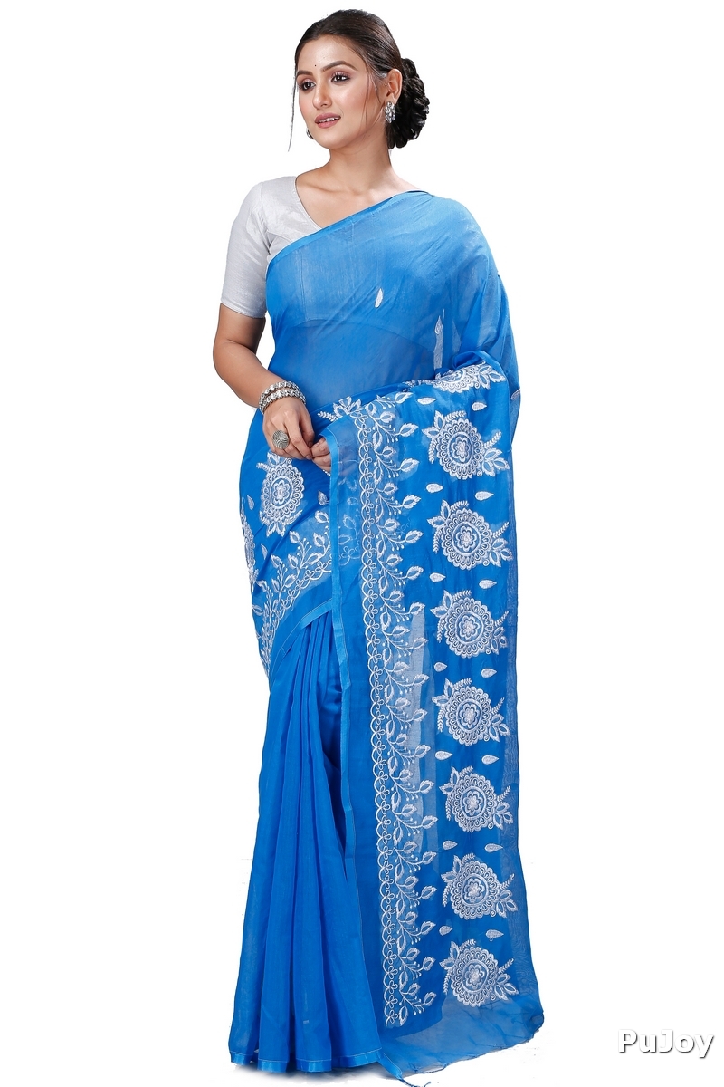 Sky Blue Blended Cotton Tabu Hand Loom Saree (1239)