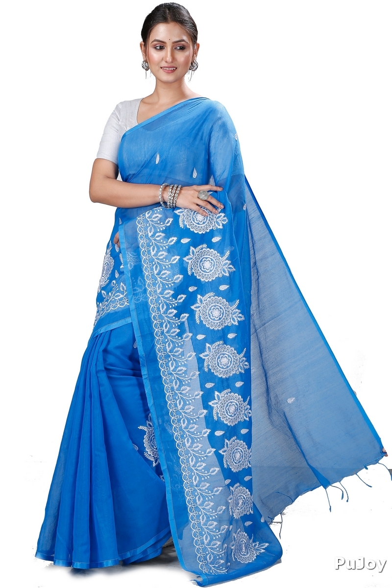 Sky Blue Blended Cotton Tabu Hand Loom Saree (1239)