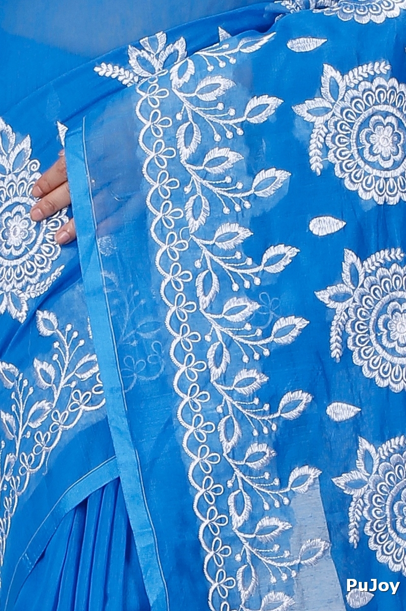 Sky Blue Blended Cotton Tabu Hand Loom Saree (1239)