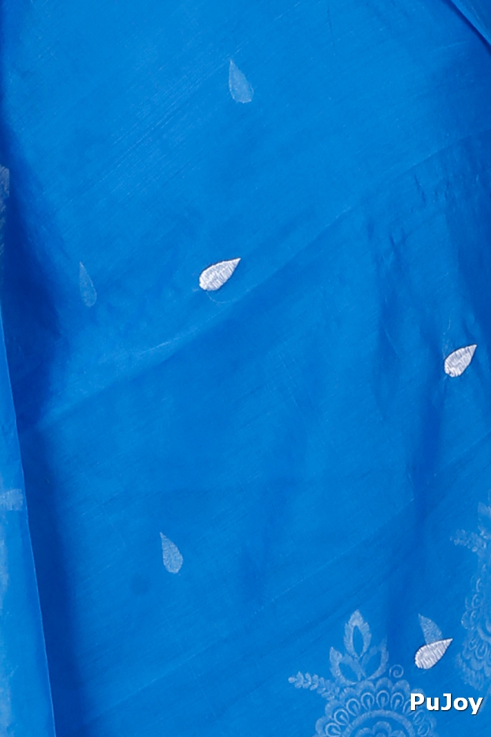 Sky Blue Blended Cotton Tabu Hand Loom Saree (1239)