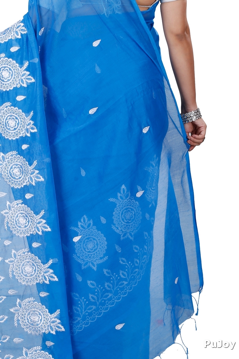 Sky Blue Blended Cotton Tabu Hand Loom Saree (1239)