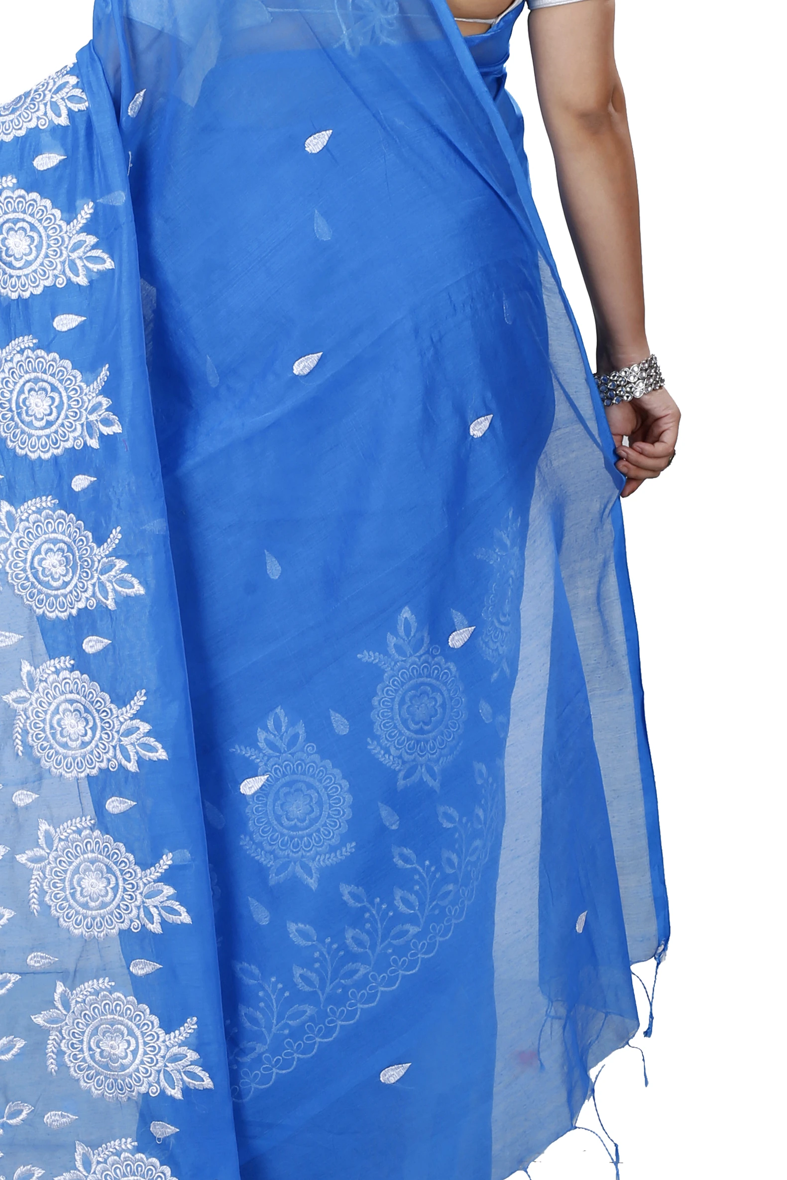 Sky Blue Blended Cotton Tabu Hand Loom Saree (1239)