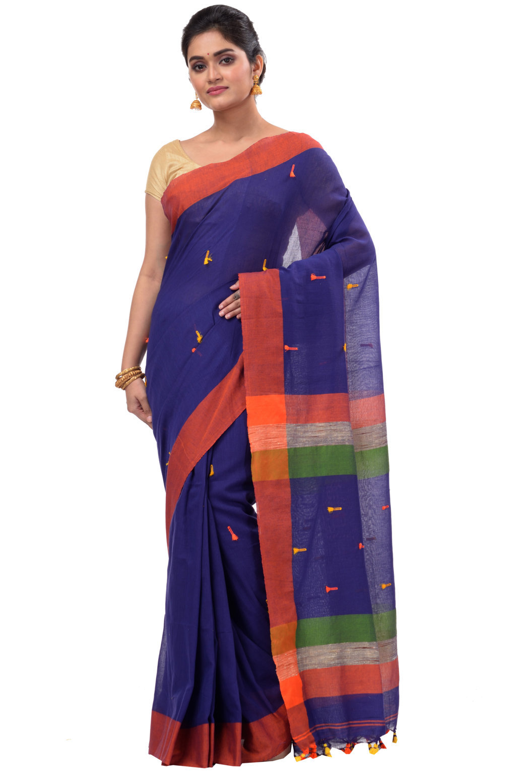 Blue Pure Cotton Clacial Desigined Hand Loom Saree (124)