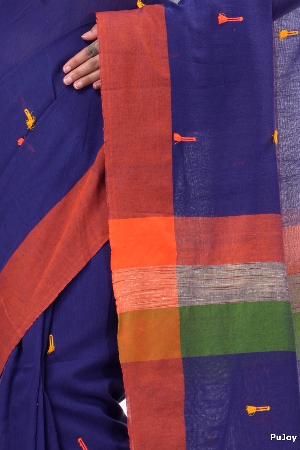 Blue Pure Cotton Clacial Desigined Hand Loom Saree (124)