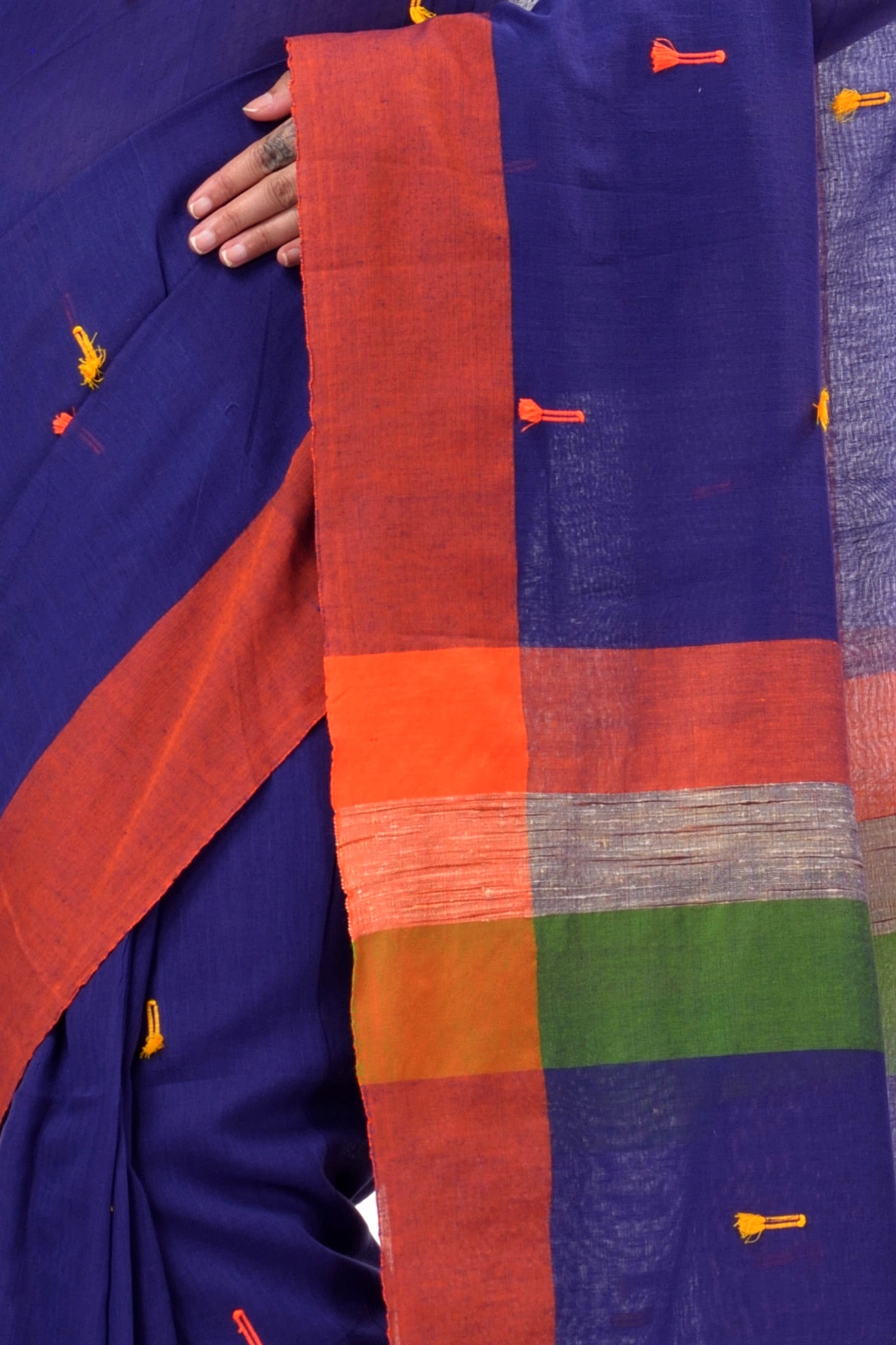 Blue Pure Cotton Clacial Desigined Hand Loom Saree (124)