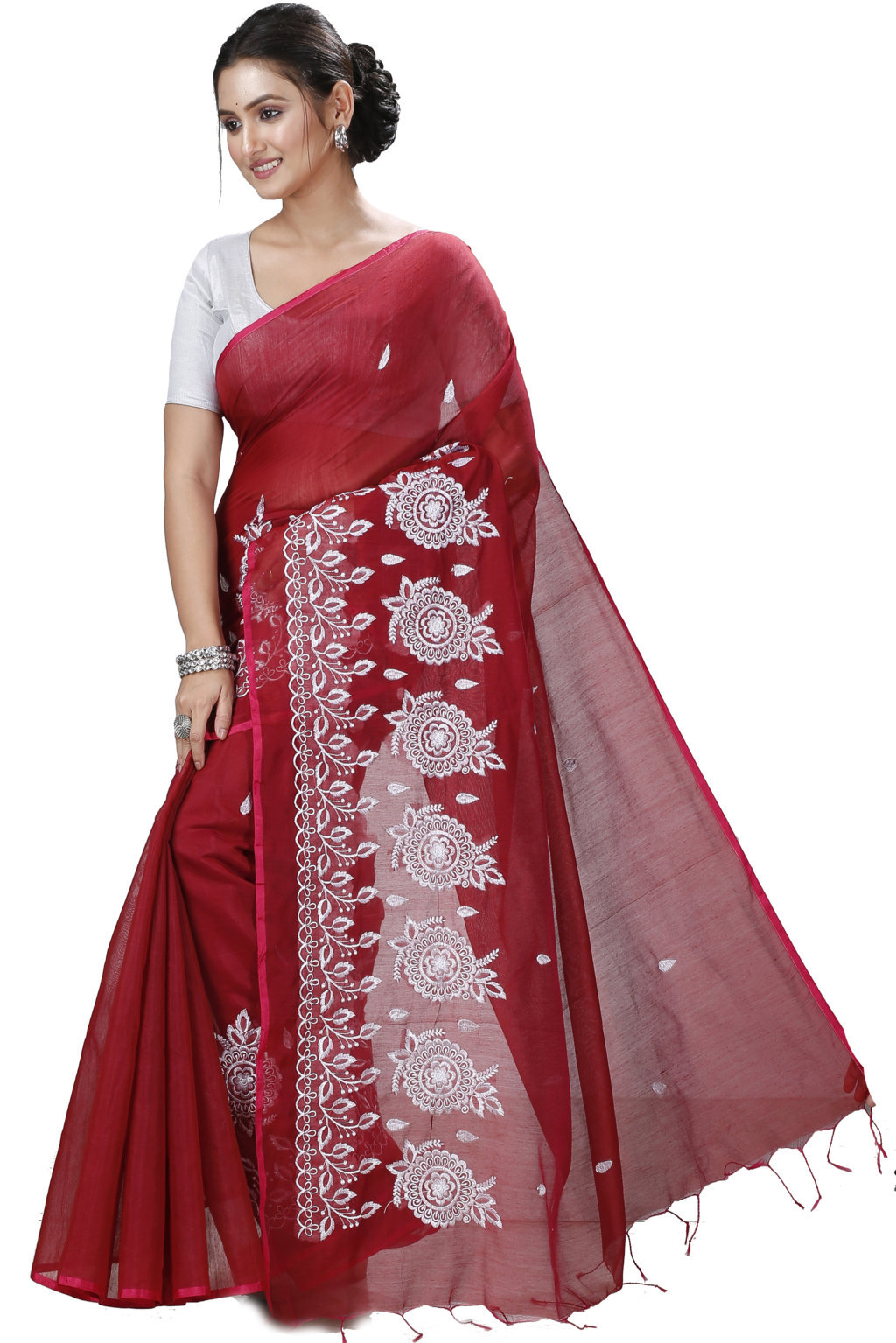 Marun Blended Cotton Tabu Hand Loom Saree (1240)