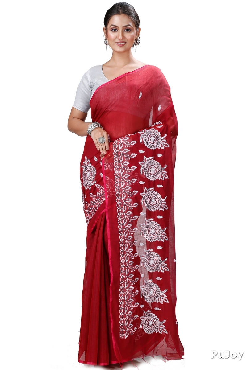 Marun Blended Cotton Tabu Hand Loom Saree (1240)
