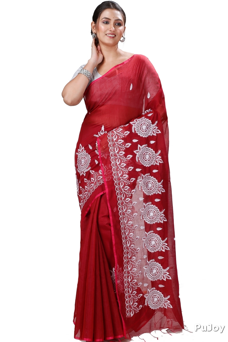 Marun Blended Cotton Tabu Hand Loom Saree (1240)