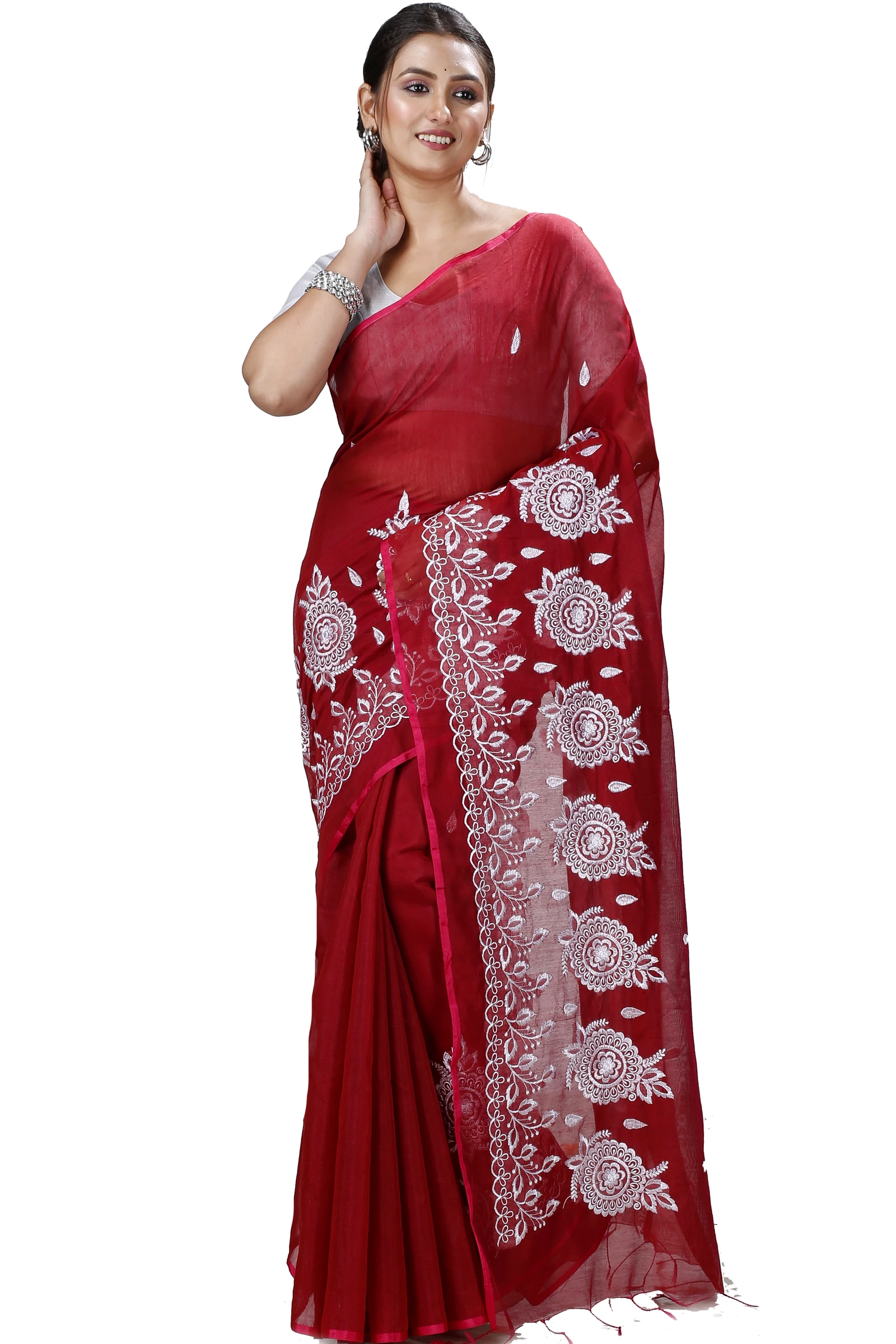 Marun Blended Cotton Tabu Hand Loom Saree (1240)