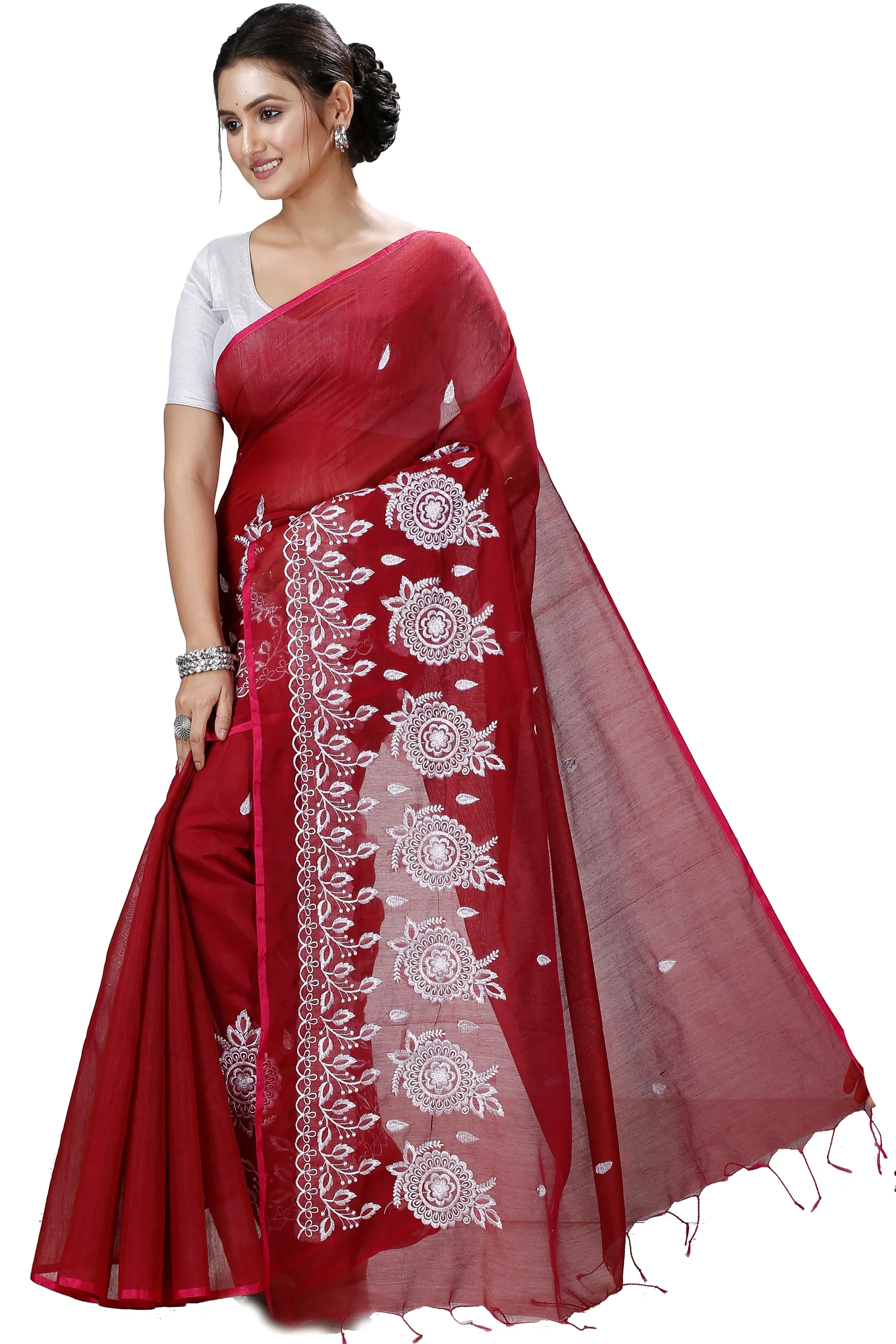 Marun Blended Cotton Tabu Hand Loom Saree (1240)