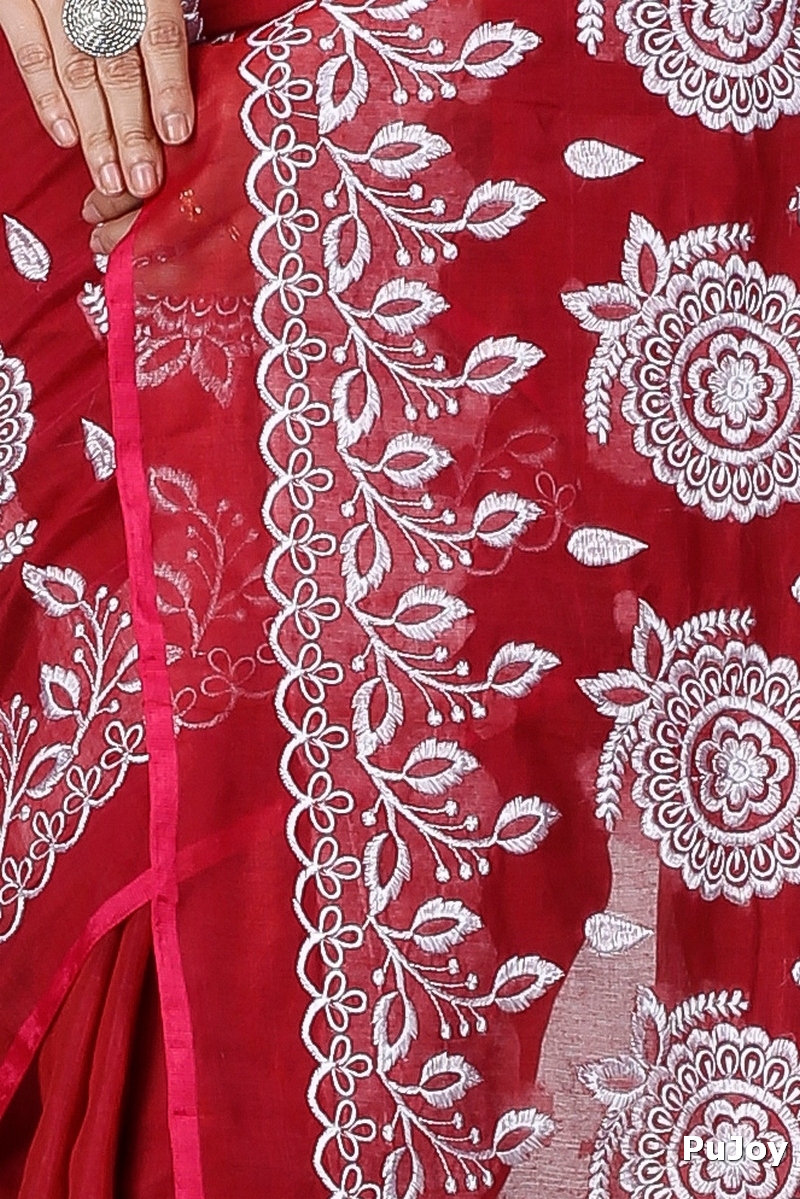 Marun Blended Cotton Tabu Hand Loom Saree (1240)