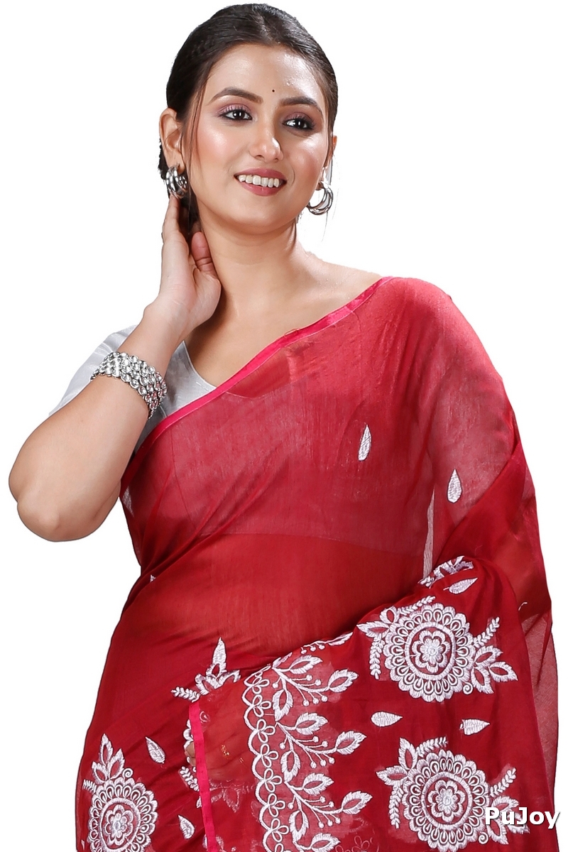 Marun Blended Cotton Tabu Hand Loom Saree (1240)