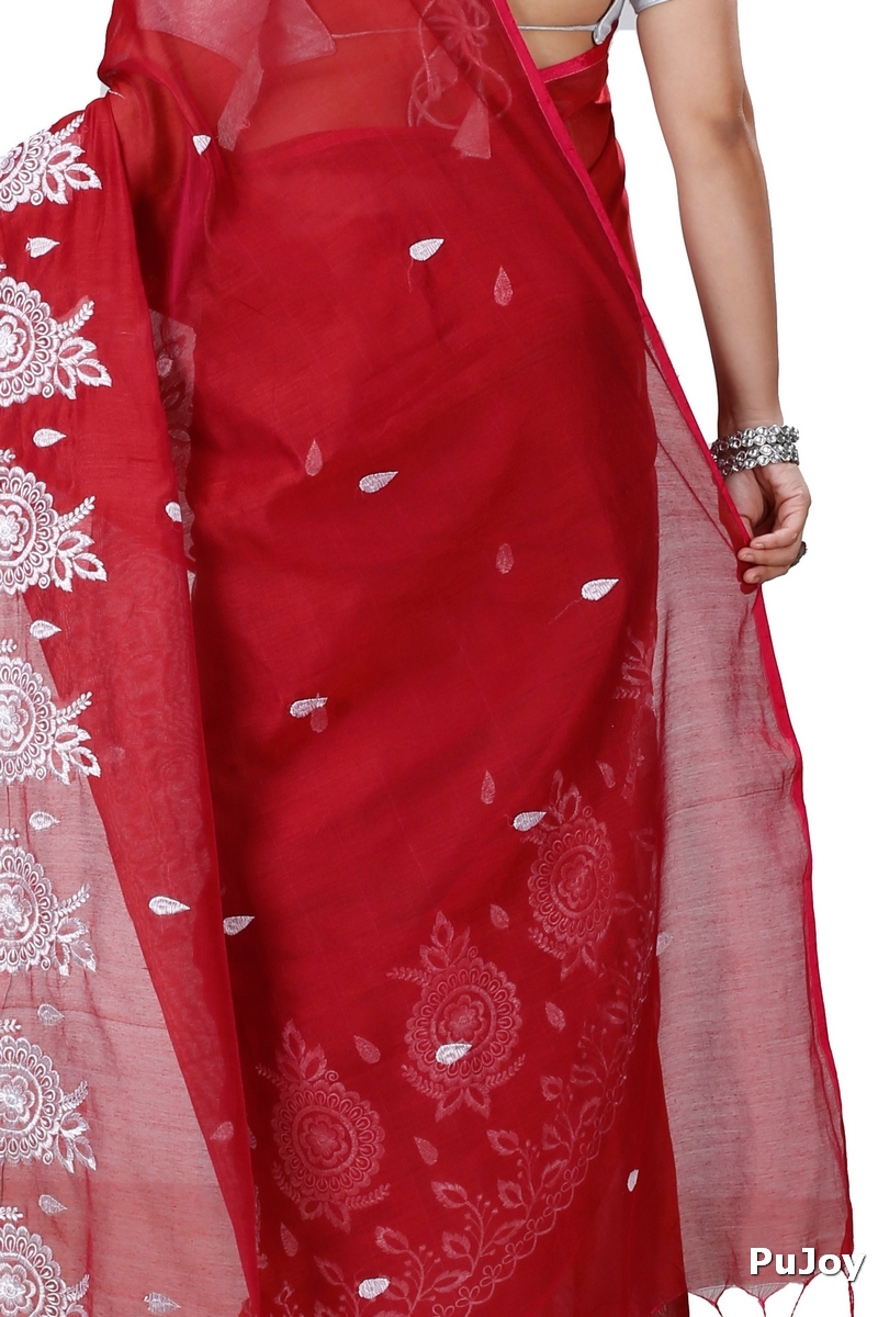 Marun Blended Cotton Tabu Hand Loom Saree (1240)