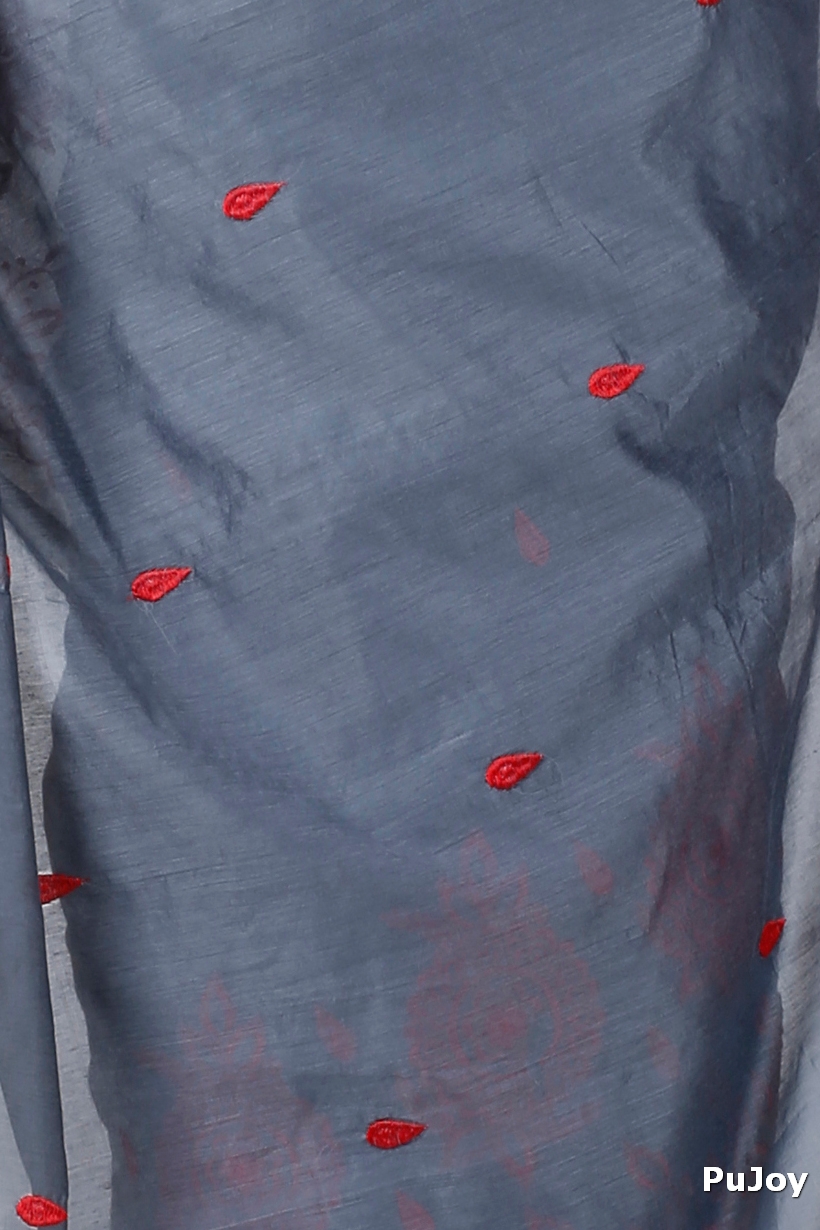 Grey Blended Cotton Tabu Hand Loom Saree (1241)
