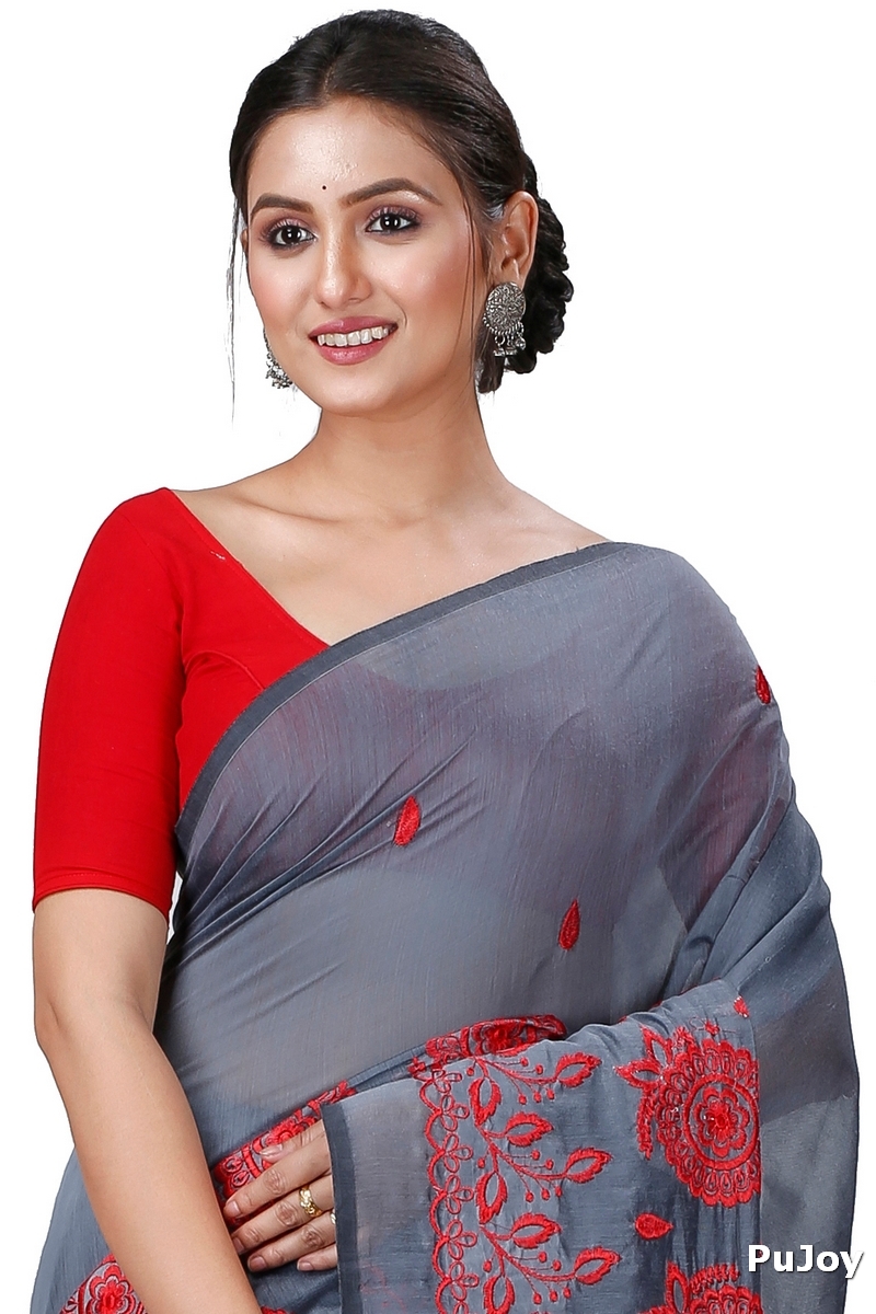 Grey Blended Cotton Tabu Hand Loom Saree (1241)
