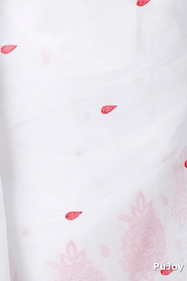 White Blended Cotton Tabu Hand Loom Saree (1242)