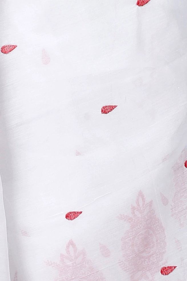 White Blended Cotton Tabu Hand Loom Saree (1242)