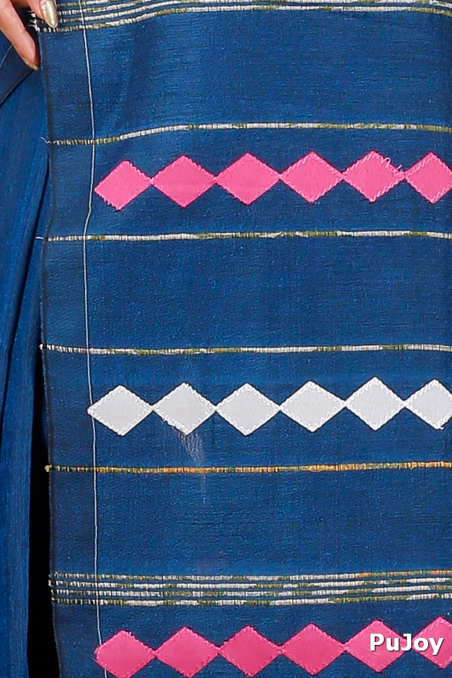 Blue Pure Cotton Tika Applique Saree (1243)