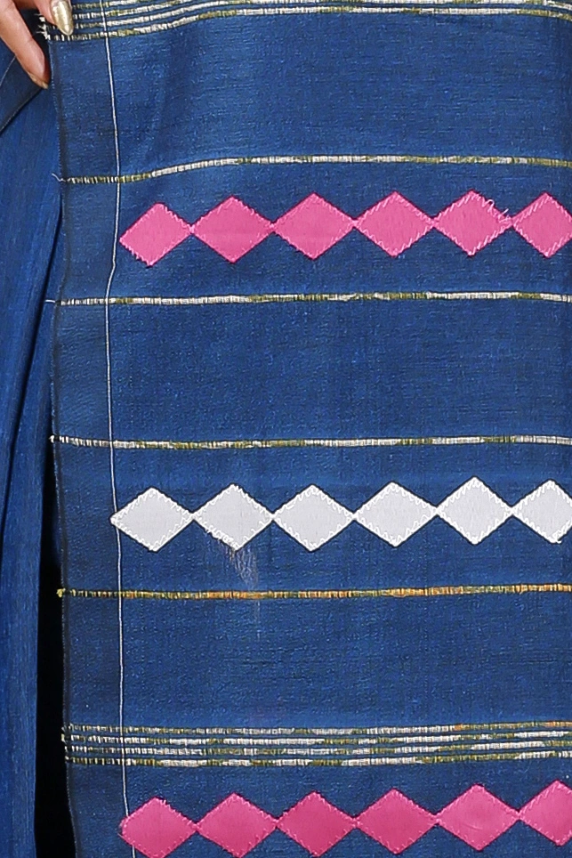 Blue Pure Cotton Tika Applique Saree (1243)