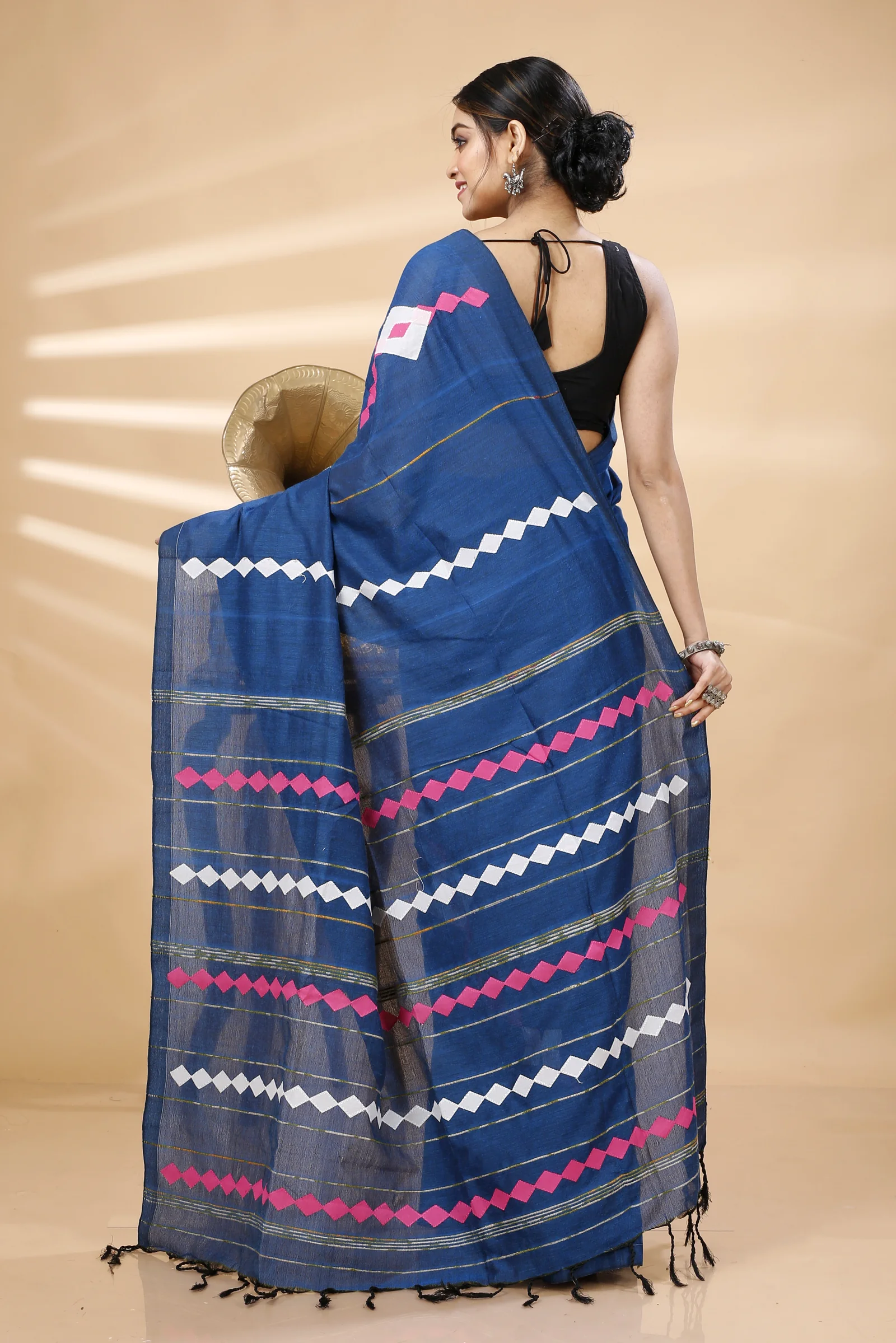 Blue Pure Cotton Tika Applique Saree (1243)