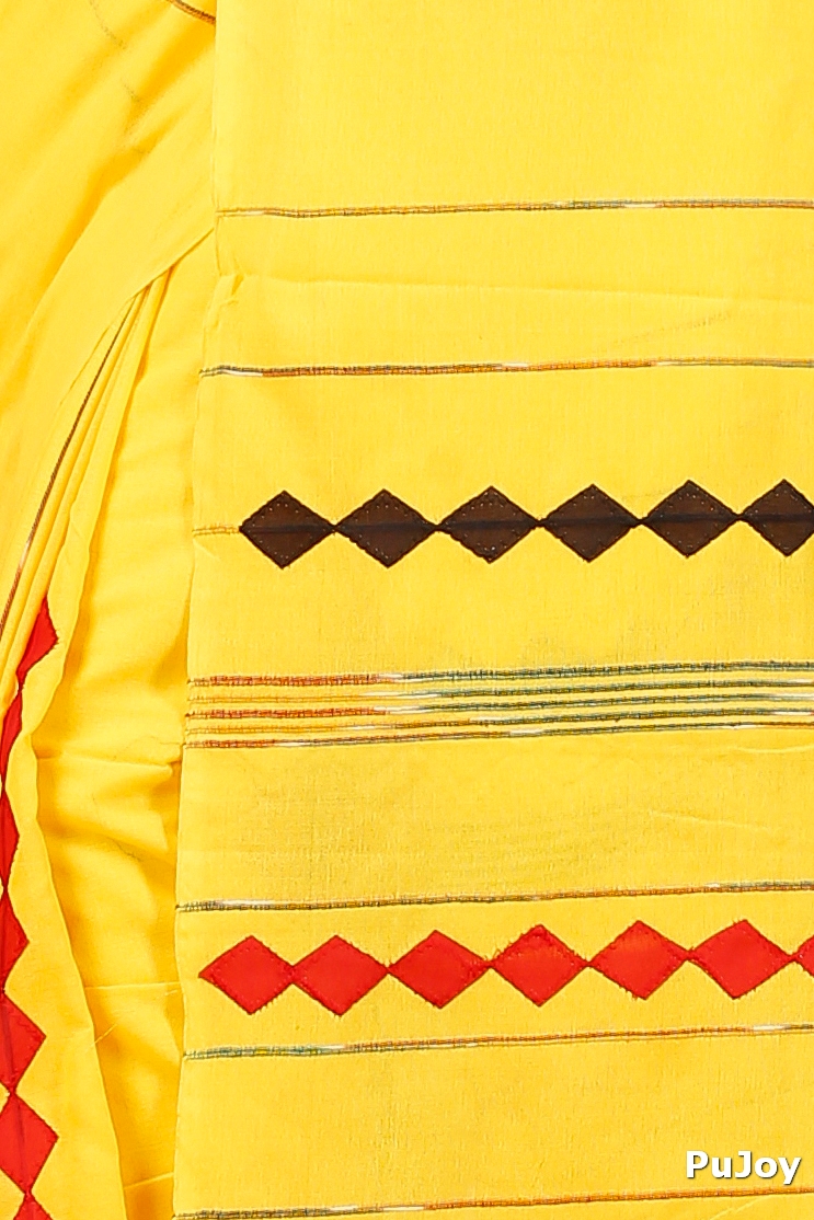 Yellow Pure Cotton Tika Applique Saree (1244)
