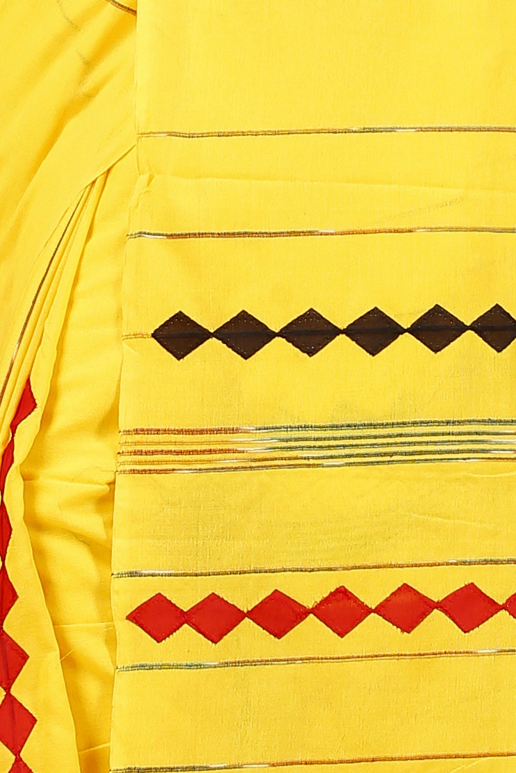 Yellow Pure Cotton Tika Applique Saree (1244)