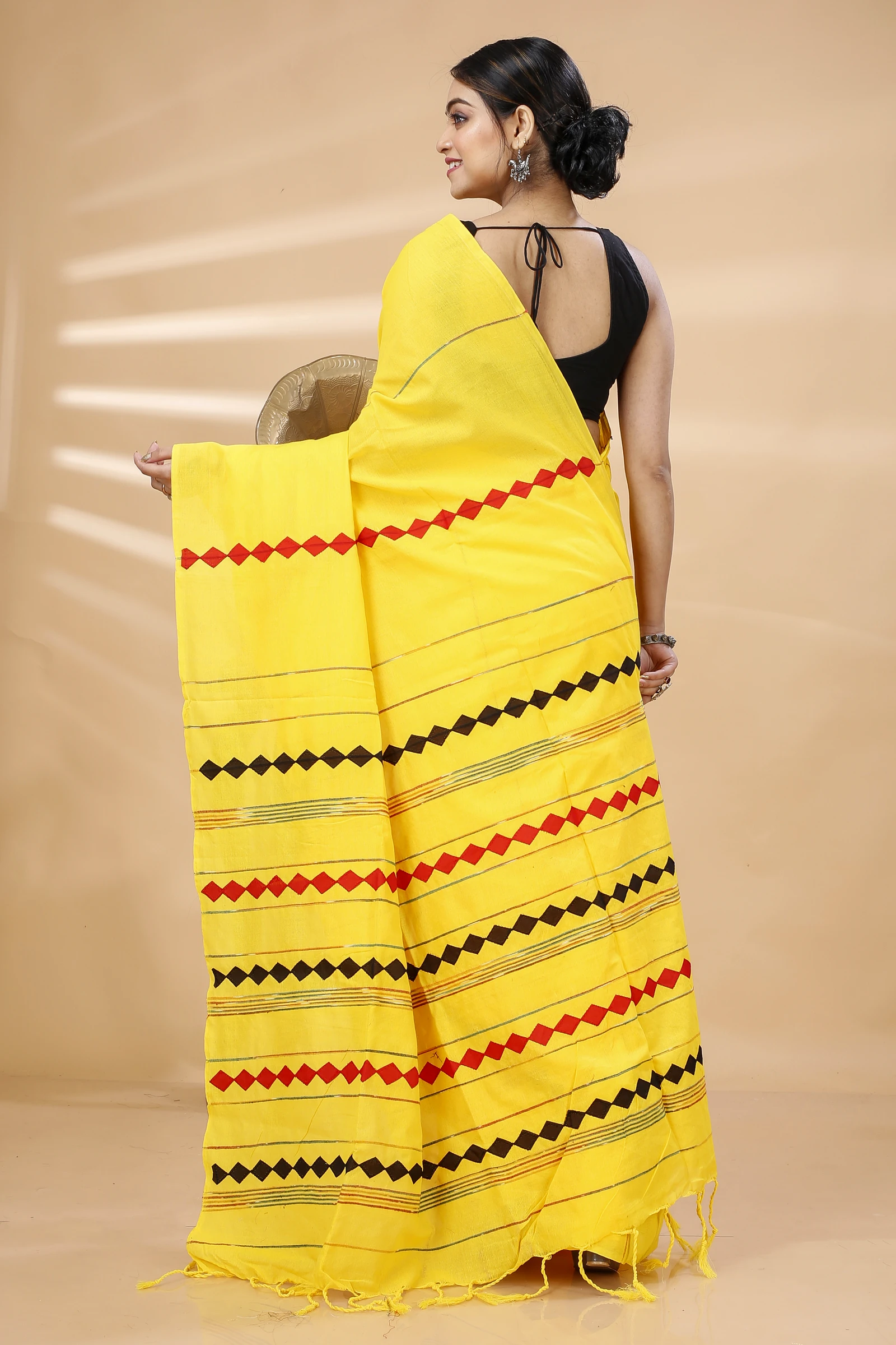 Yellow Pure Cotton Tika Applique Saree (1244)