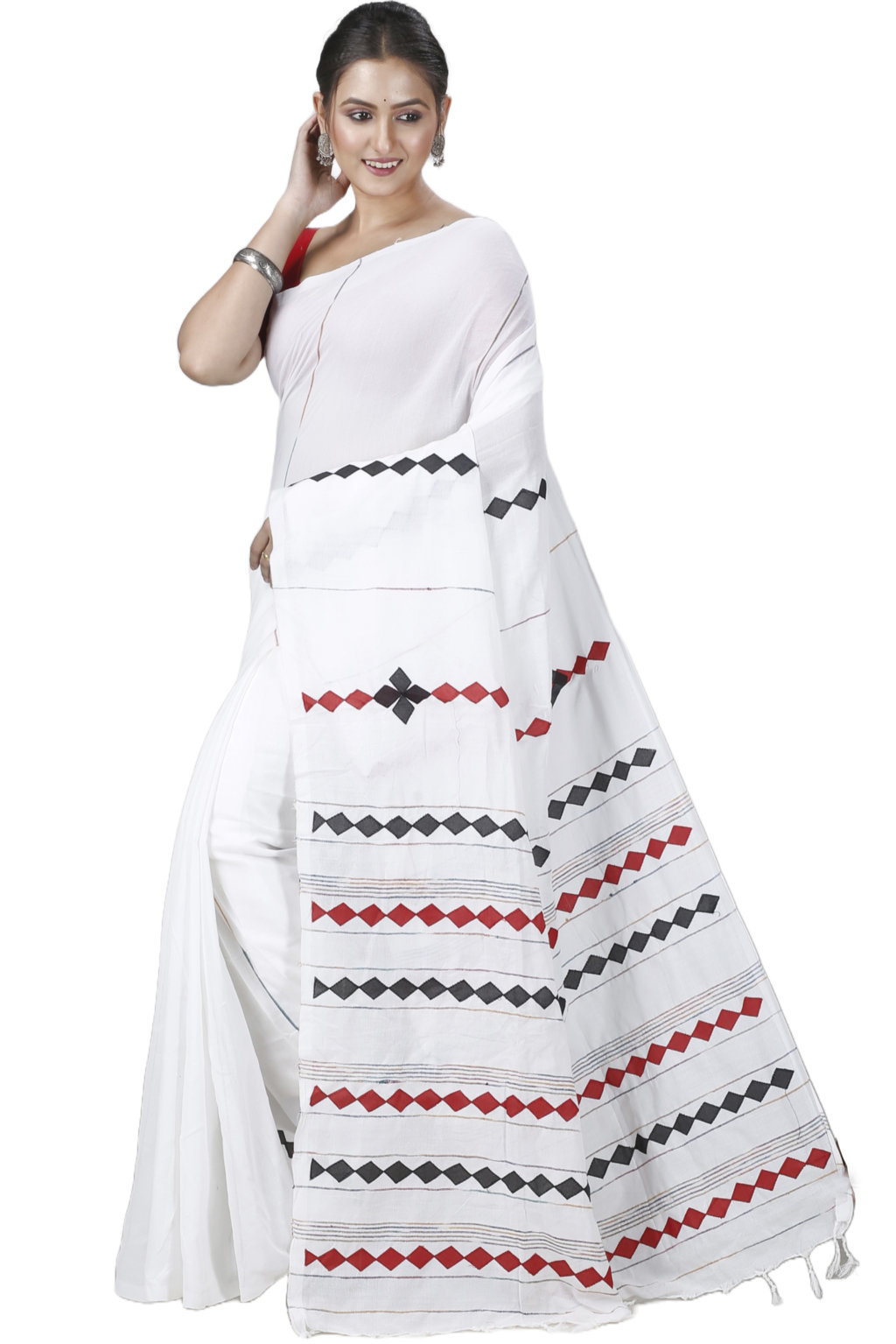 White Pure Cotton Tika Applique Saree (1245)