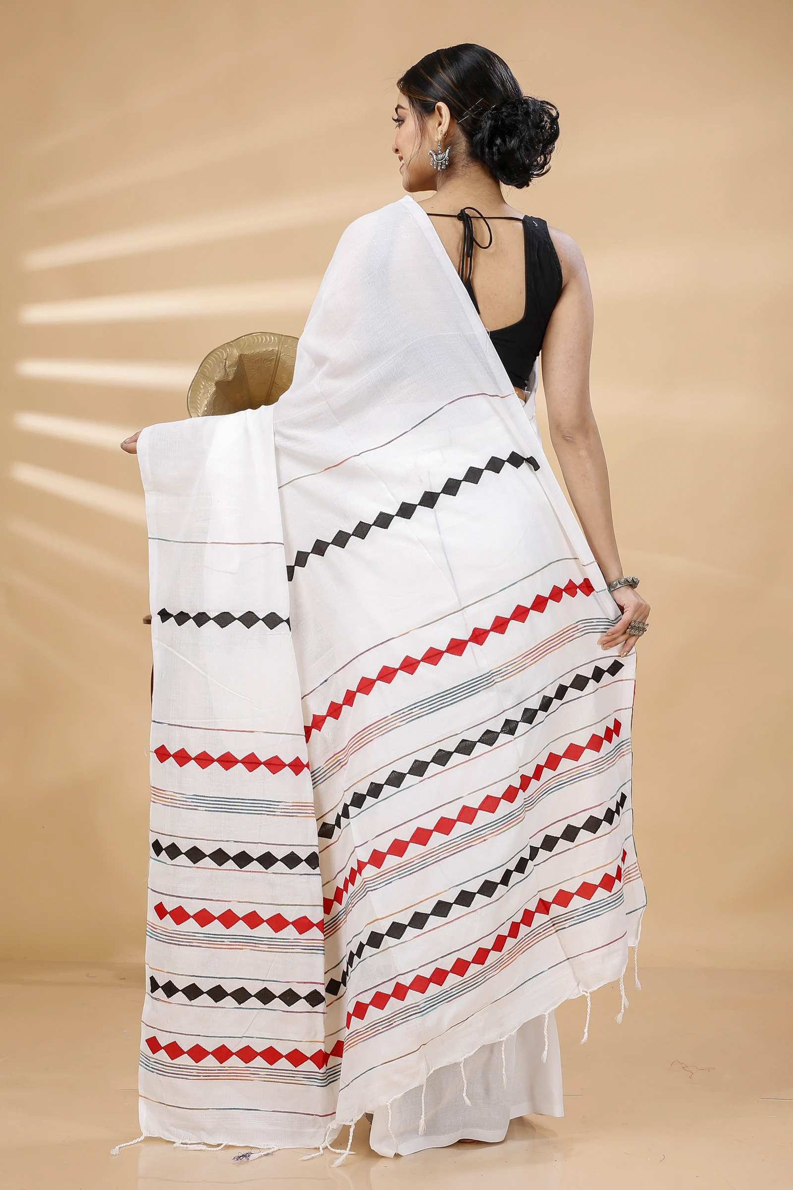 White Pure Cotton Tika Applique Saree (1245)