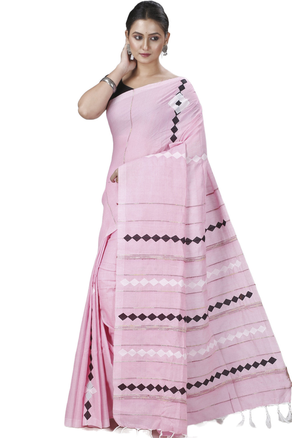 Pink Pure Cotton Tika Applique Saree (1246)