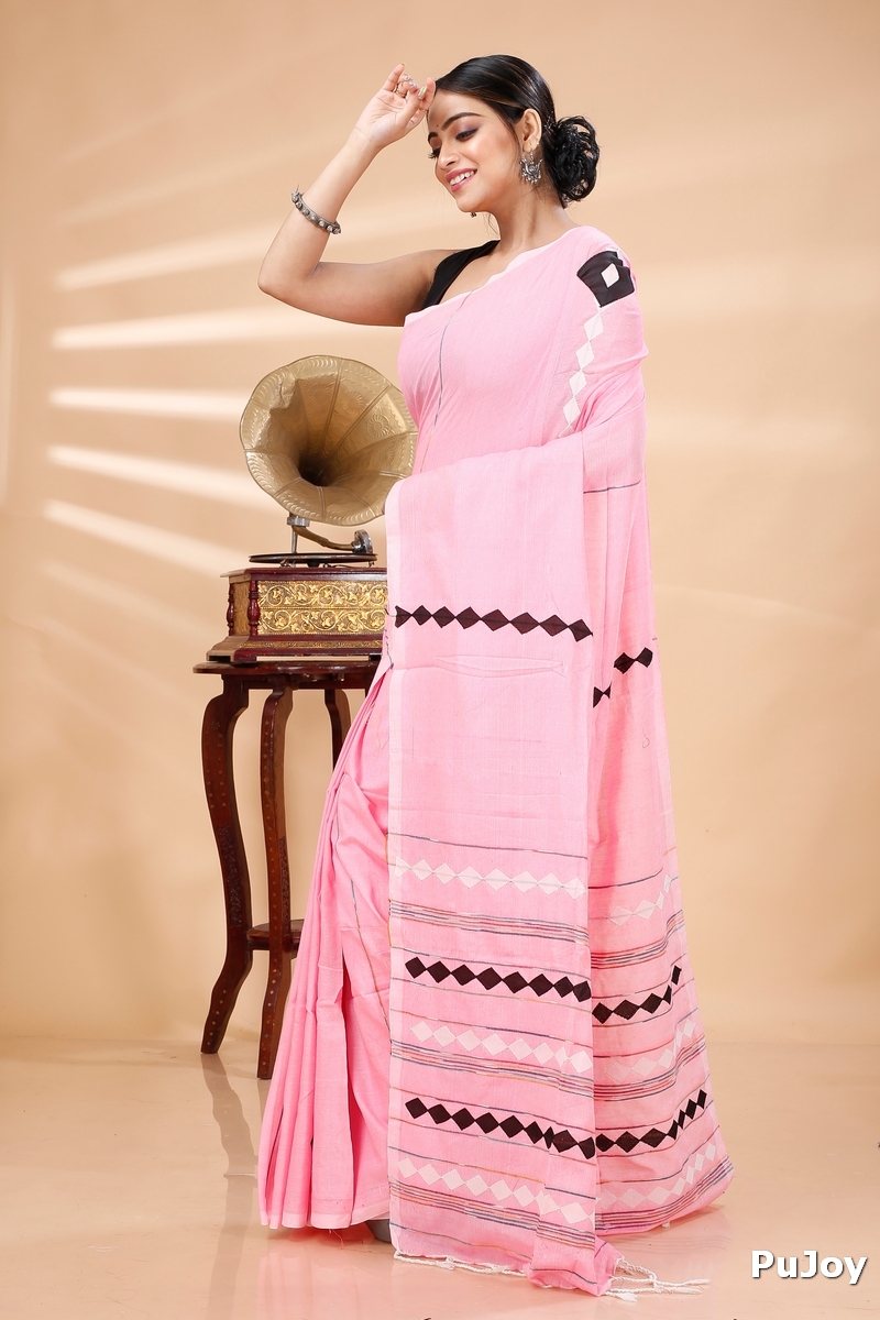 Pink Pure Cotton Tika Applique Saree (1246)