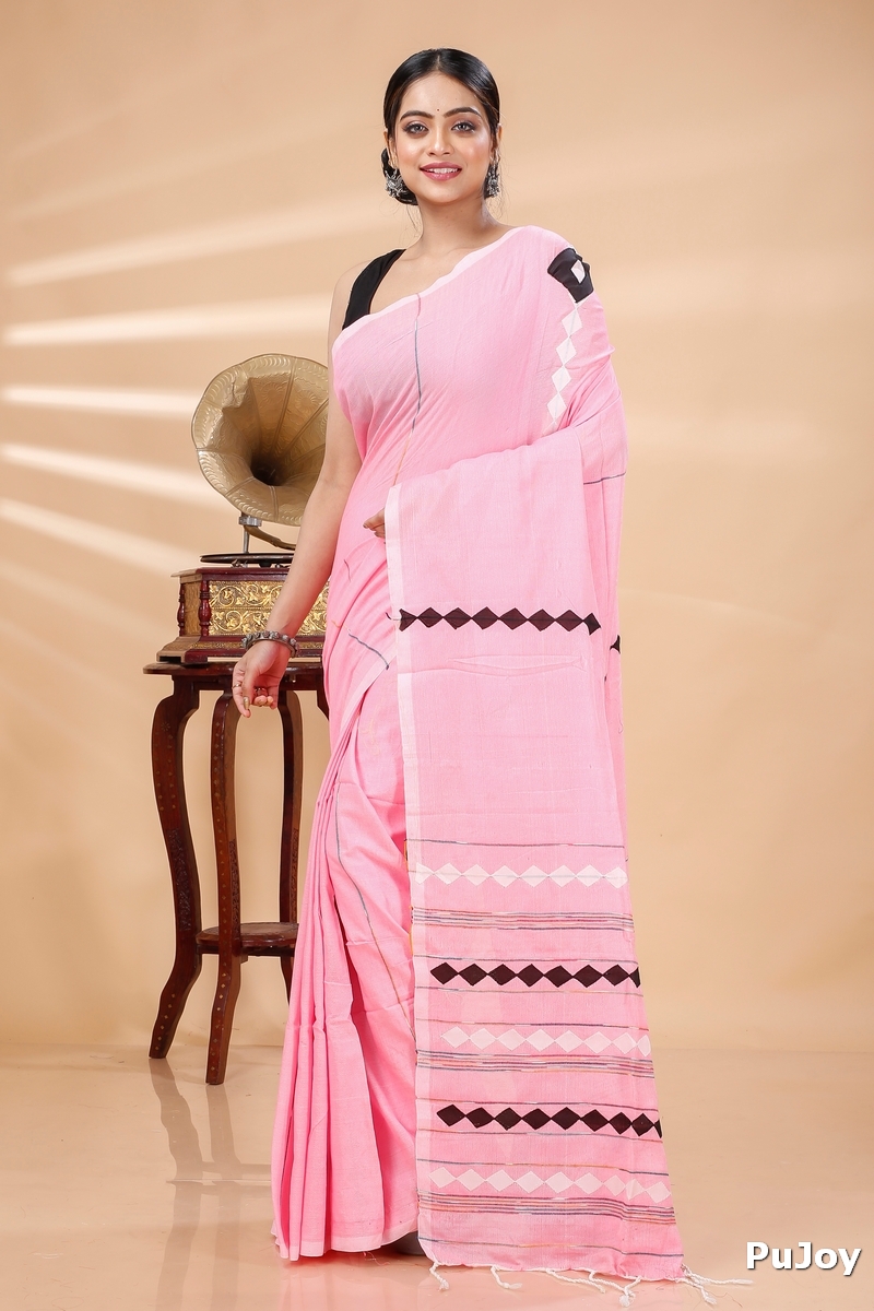 Pink Pure Cotton Tika Applique Saree (1246)