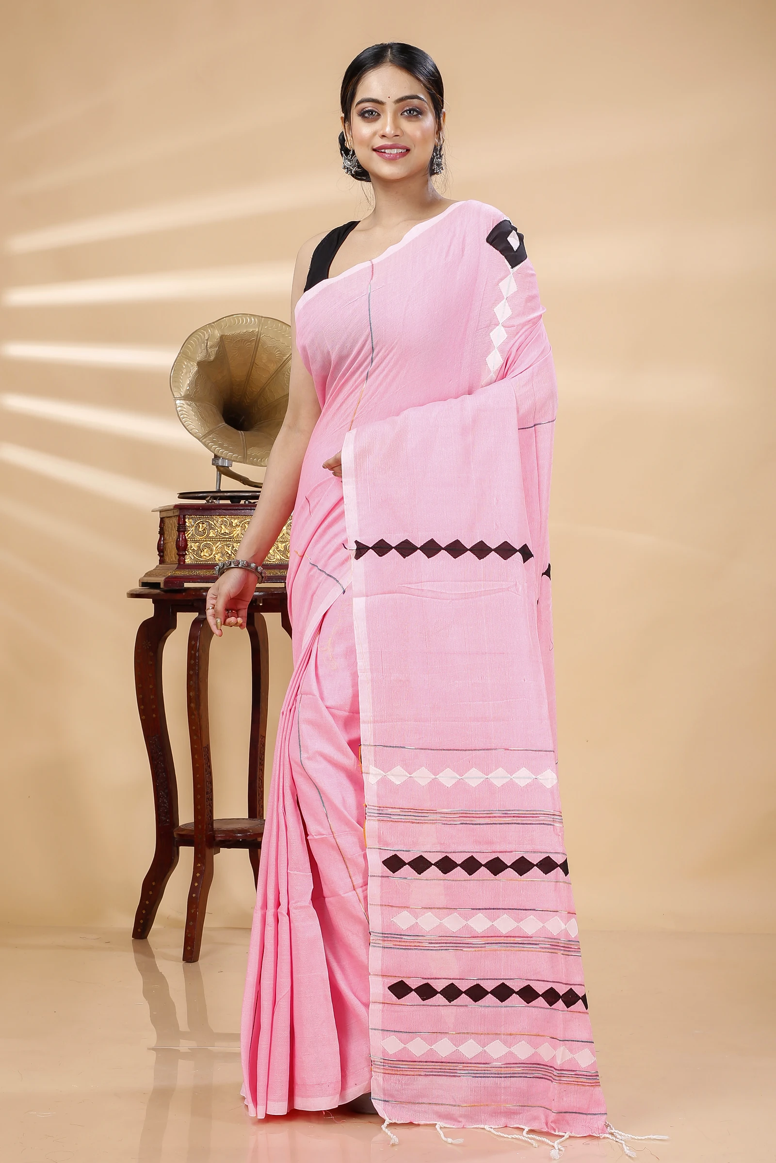 Pink Pure Cotton Tika Applique Saree (1246)