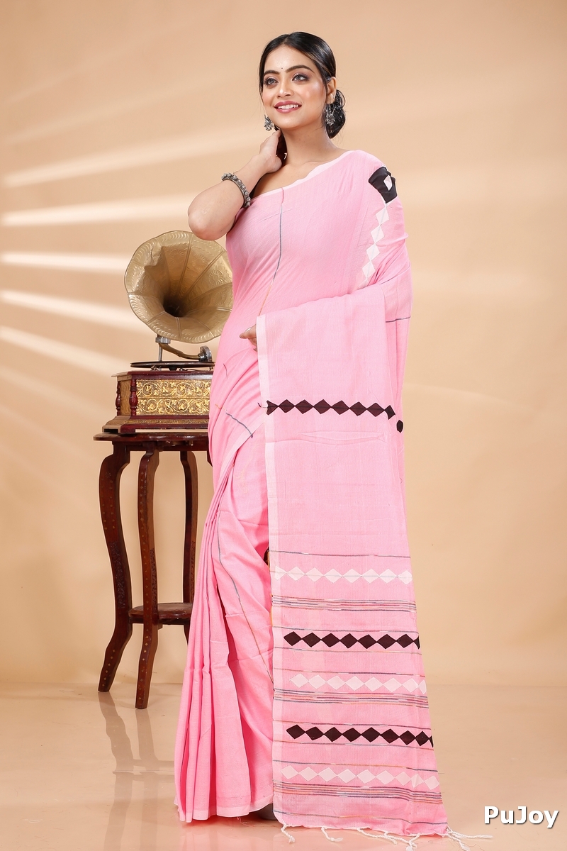 Pink Pure Cotton Tika Applique Saree (1246)