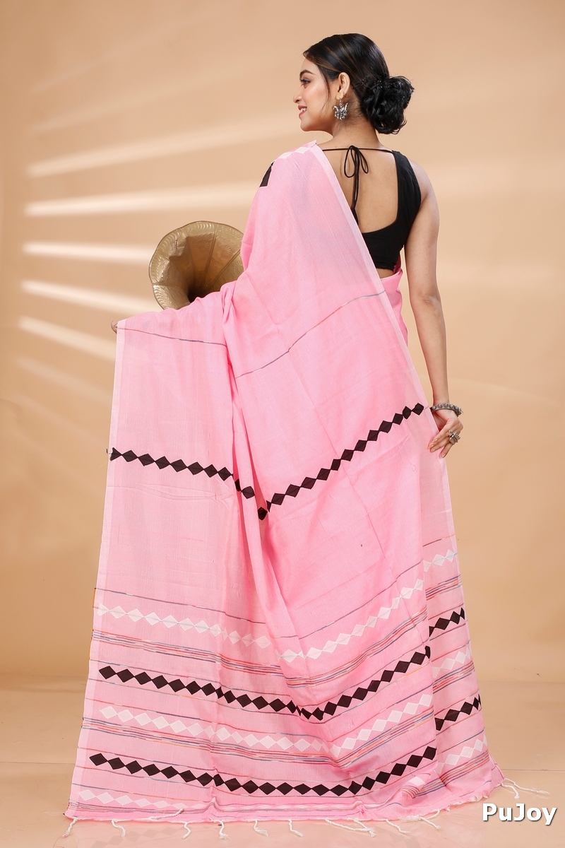 Pink Pure Cotton Tika Applique Saree (1246)