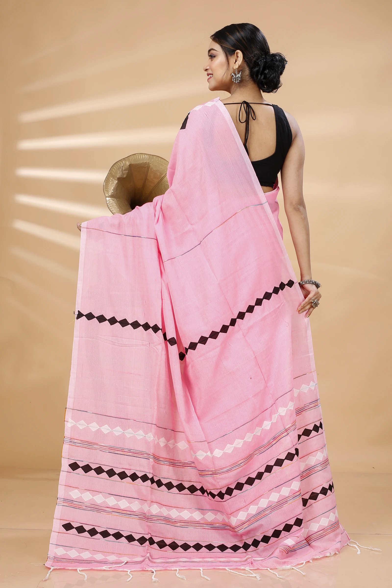 Pink Pure Cotton Tika Applique Saree (1246)