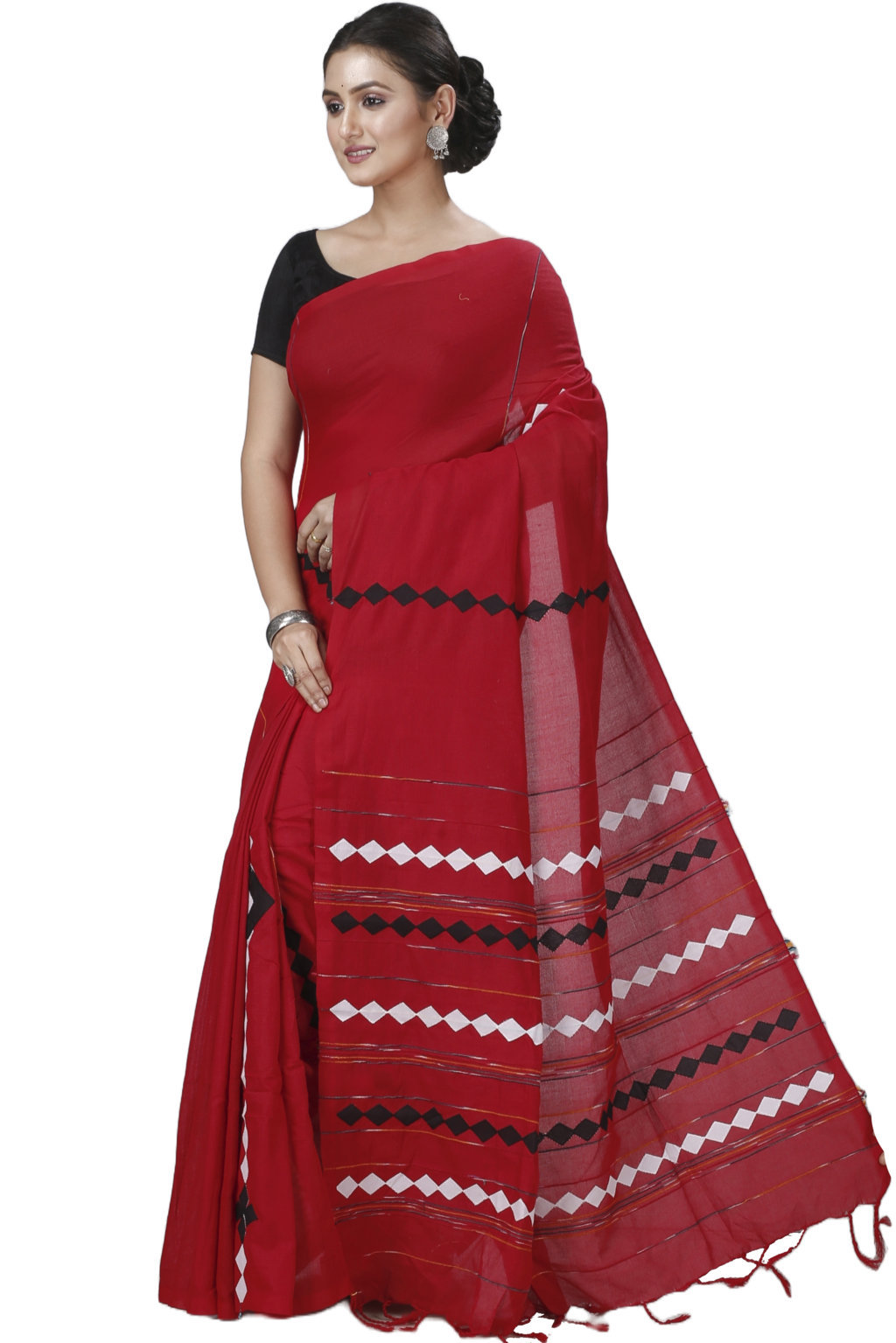 Red Pure Cotton Tika Applique Saree (1247)