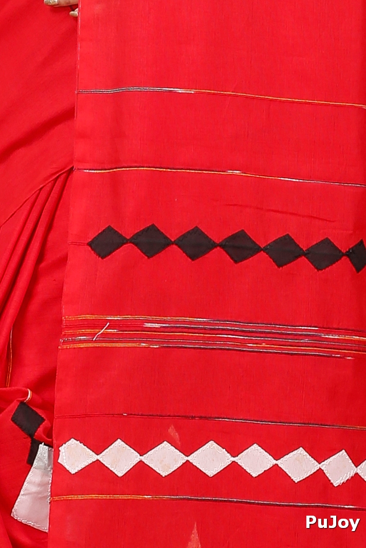 Red Pure Cotton Tika Applique Saree (1247)