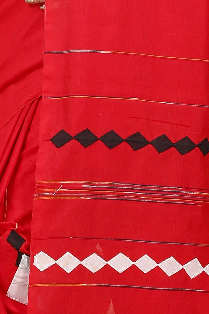 Red Pure Cotton Tika Applique Saree (1247)