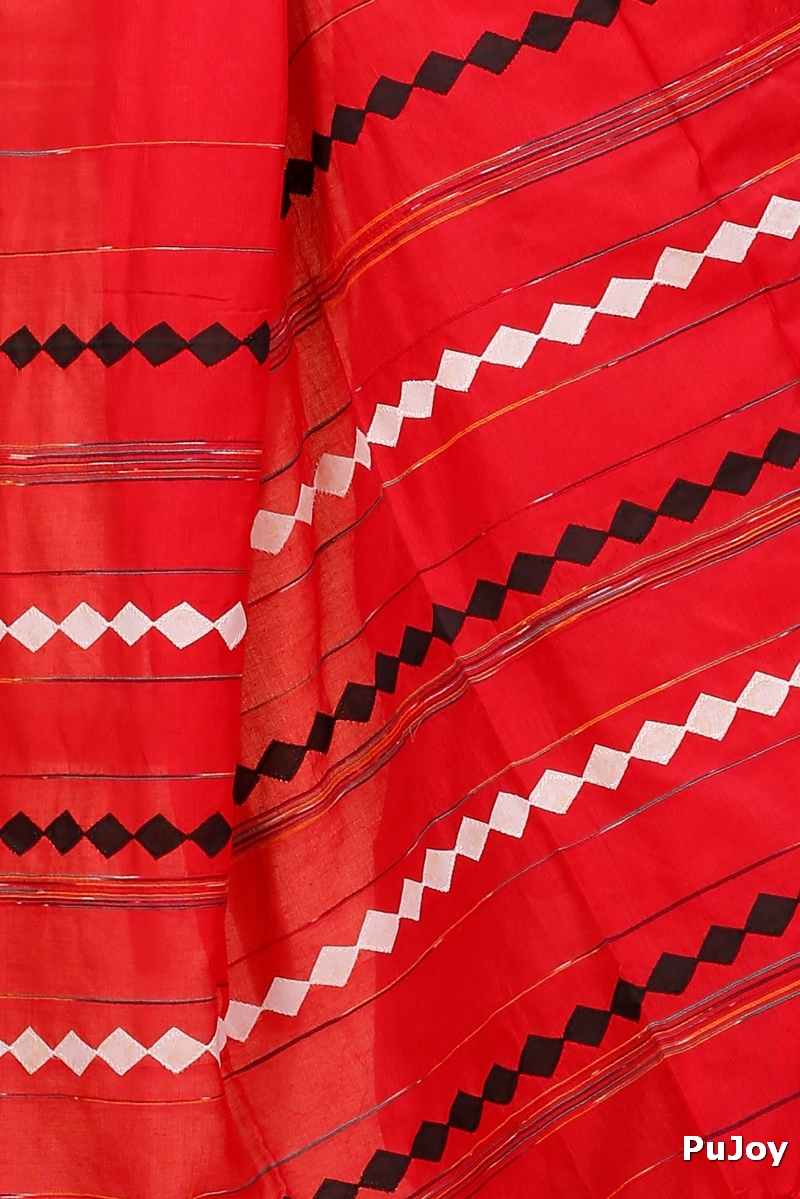 Red Pure Cotton Tika Applique Saree (1247)