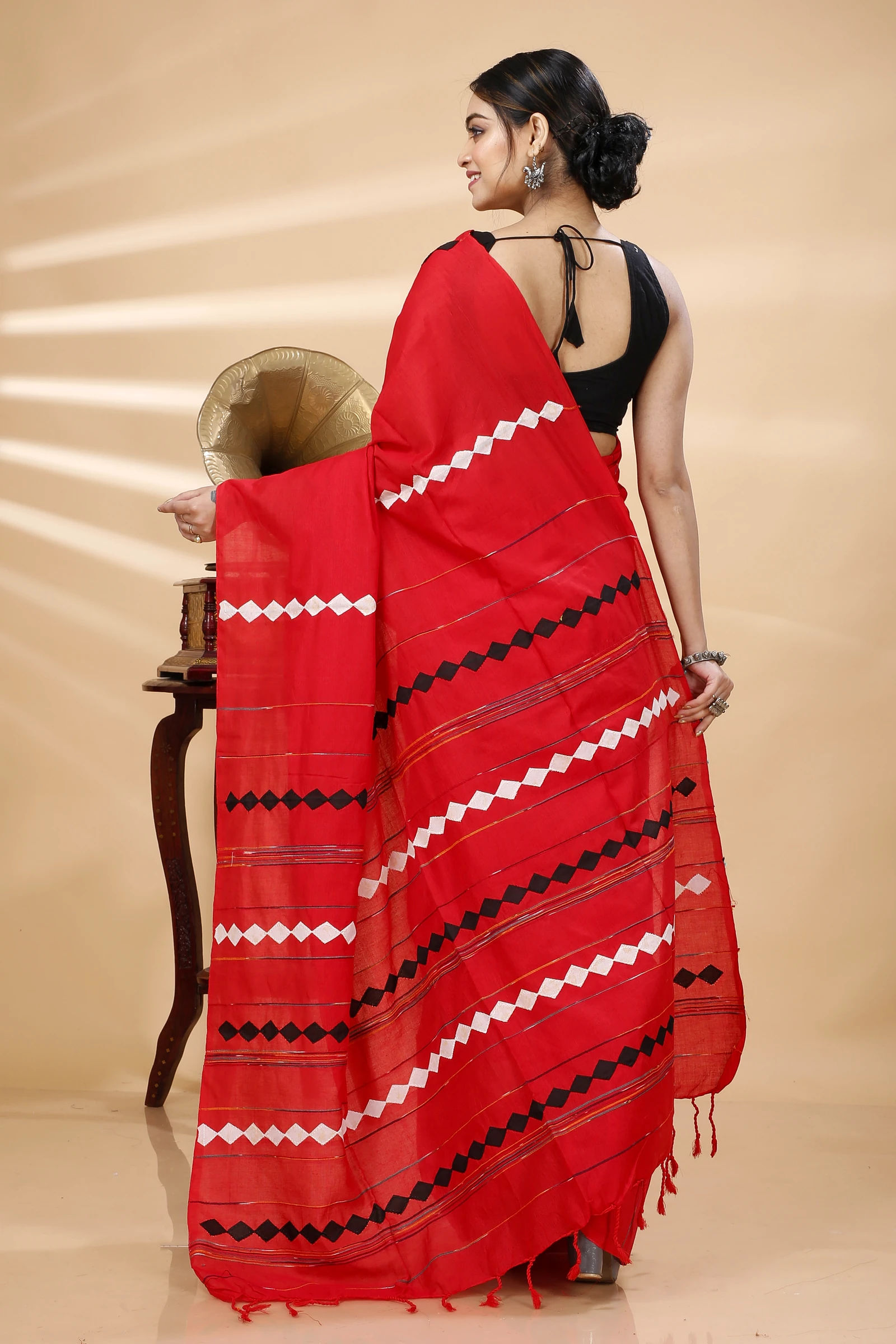 Red Pure Cotton Tika Applique Saree (1247)