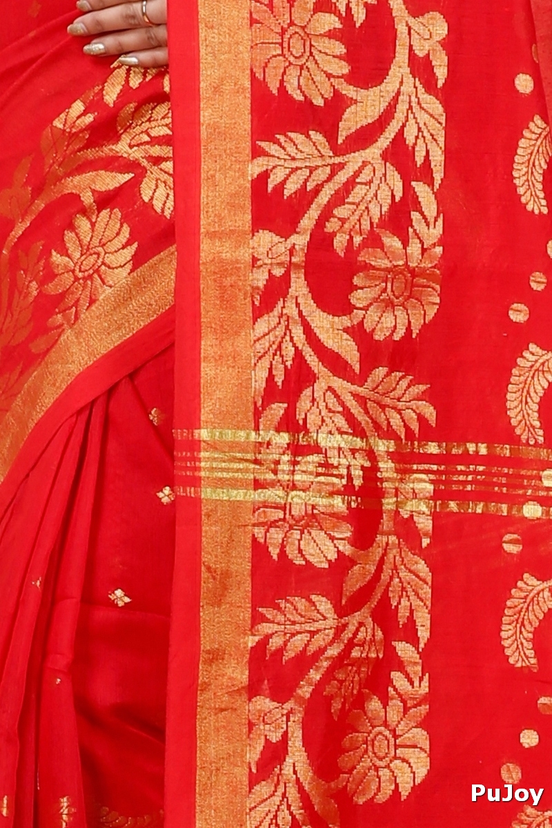 Red Blended Cotton Turik Hand Loom Saree (1248)