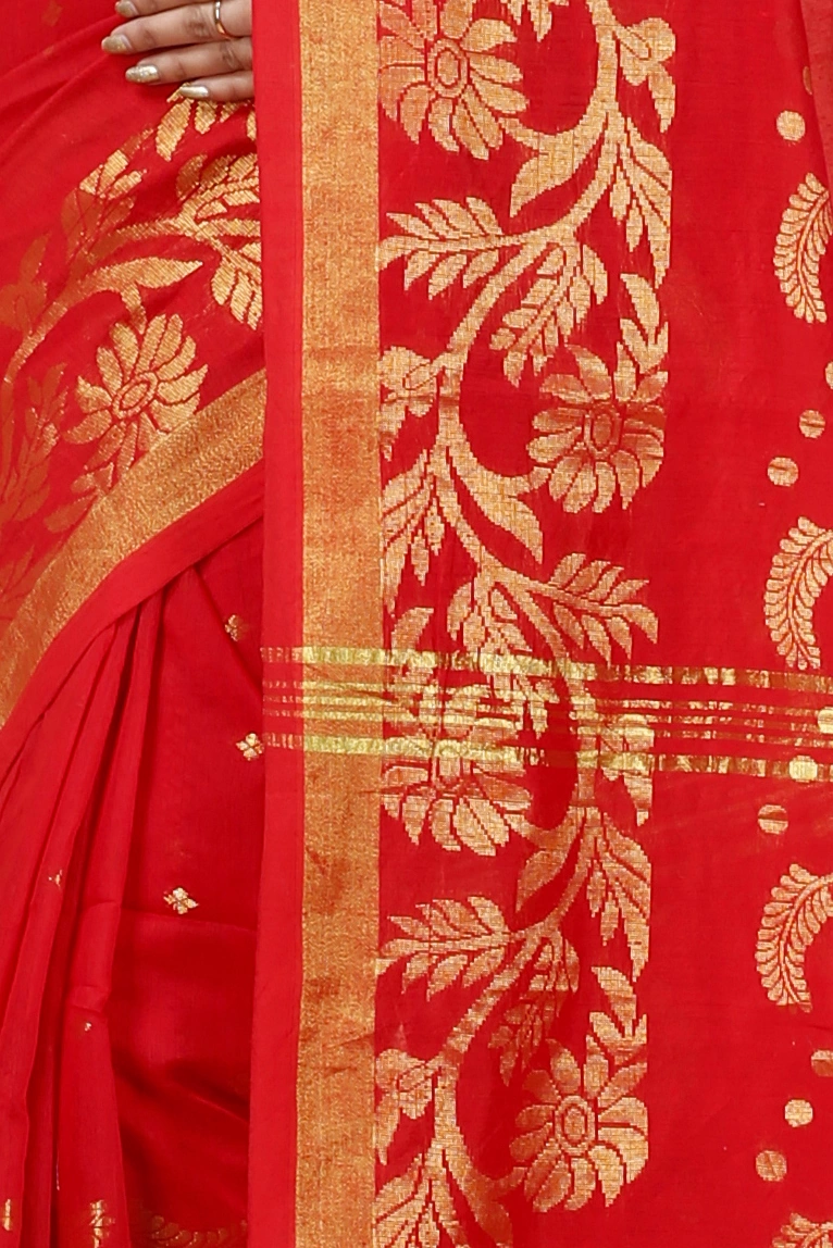Red Blended Cotton Turik Hand Loom Saree (1248)