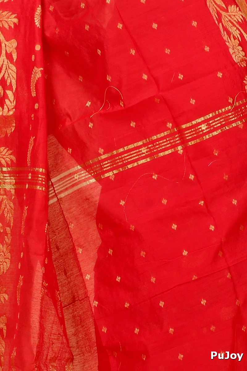Red Blended Cotton Turik Hand Loom Saree (1248)