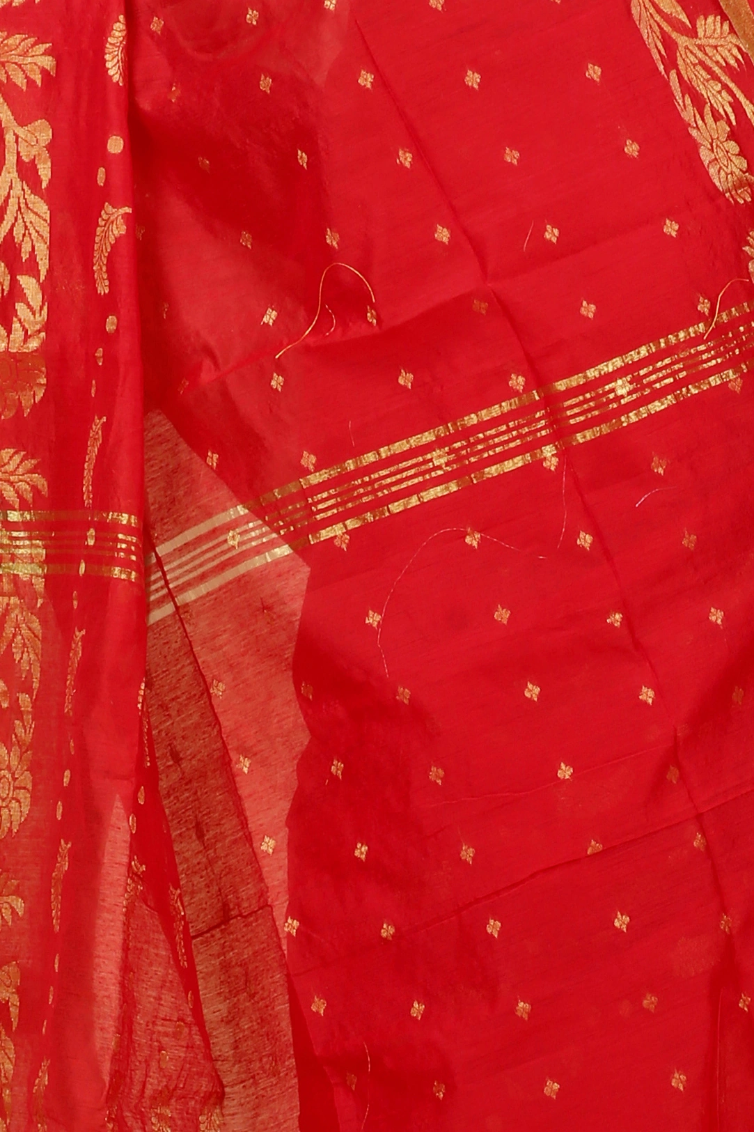 Red Blended Cotton Turik Hand Loom Saree (1248)