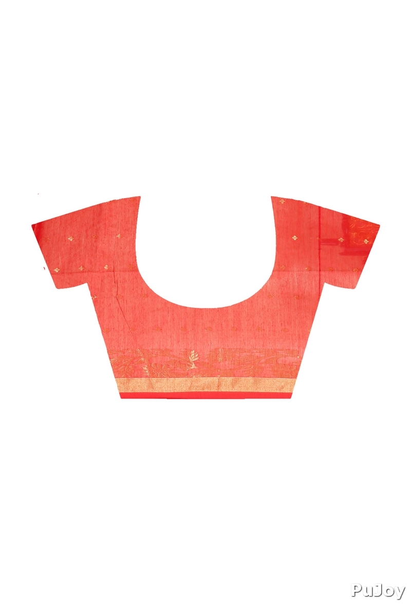 Red Blended Cotton Turik Hand Loom Saree (1248)