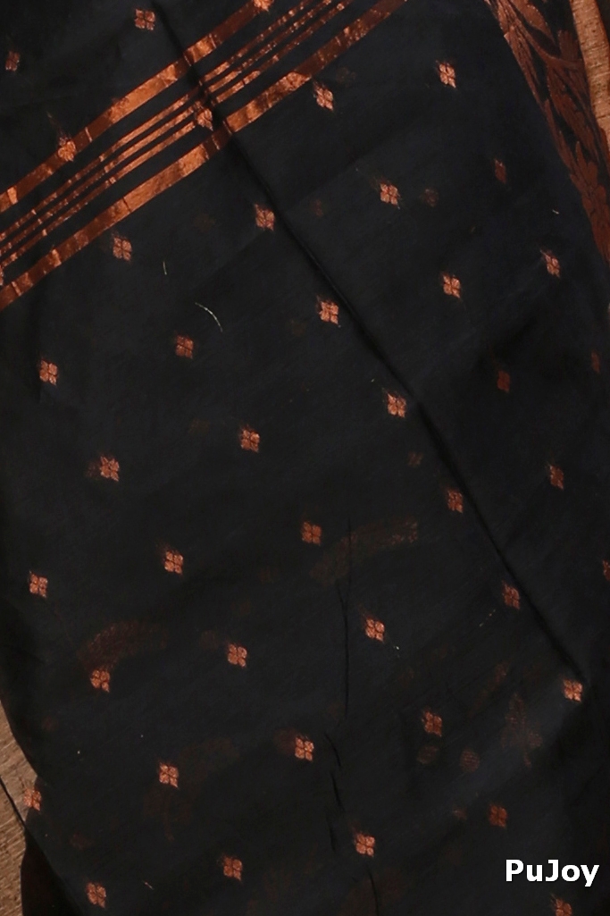 Black Blended Cotton Turik Hand Loom Saree (1249)