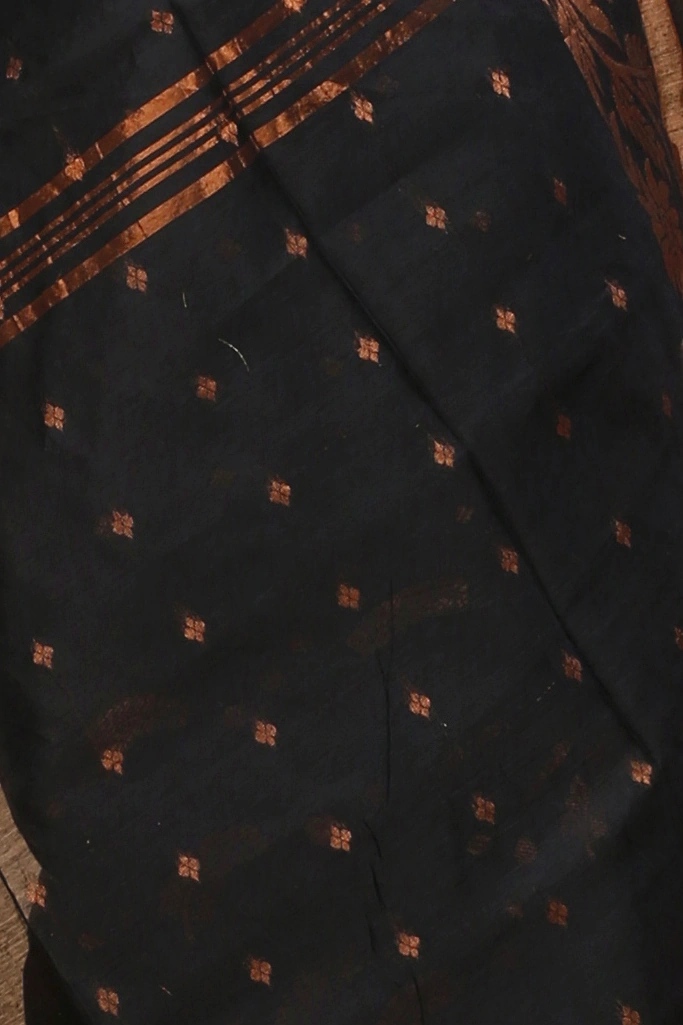 Black Blended Cotton Turik Hand Loom Saree (1249)