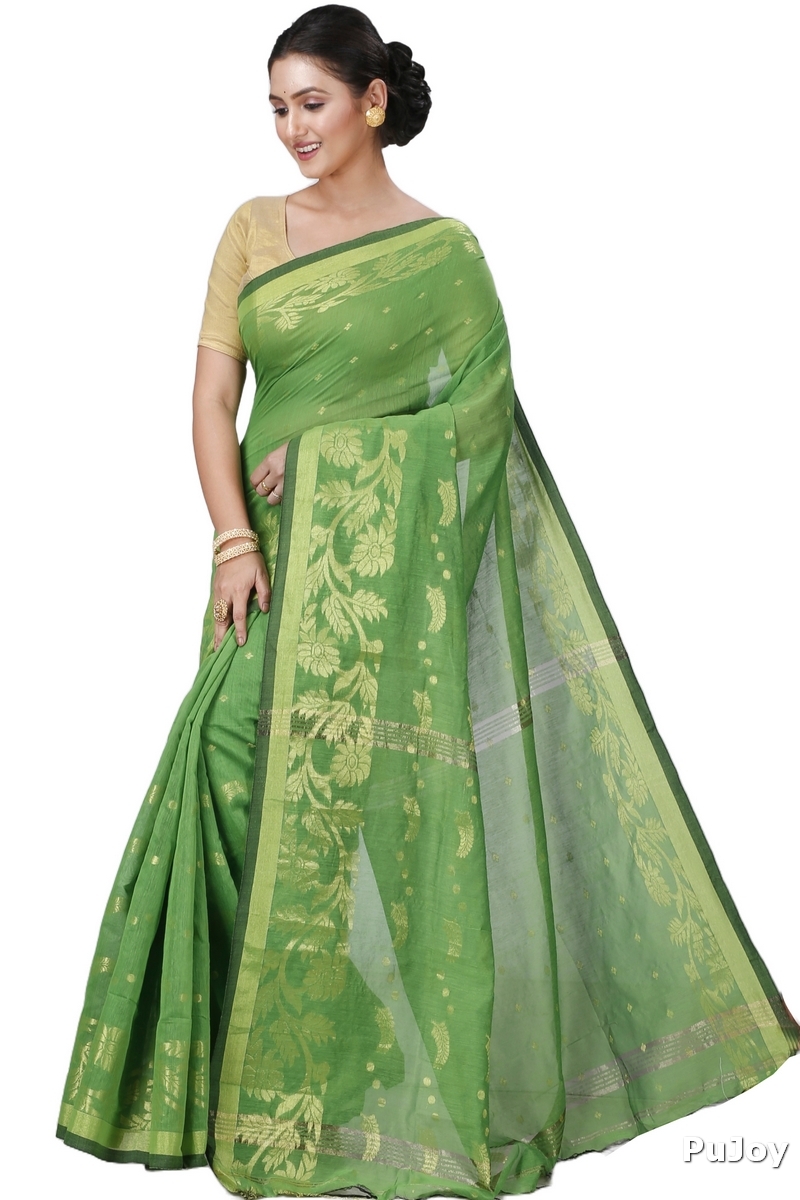 Green Blended Cotton Turik Hand Loom Saree (1250)